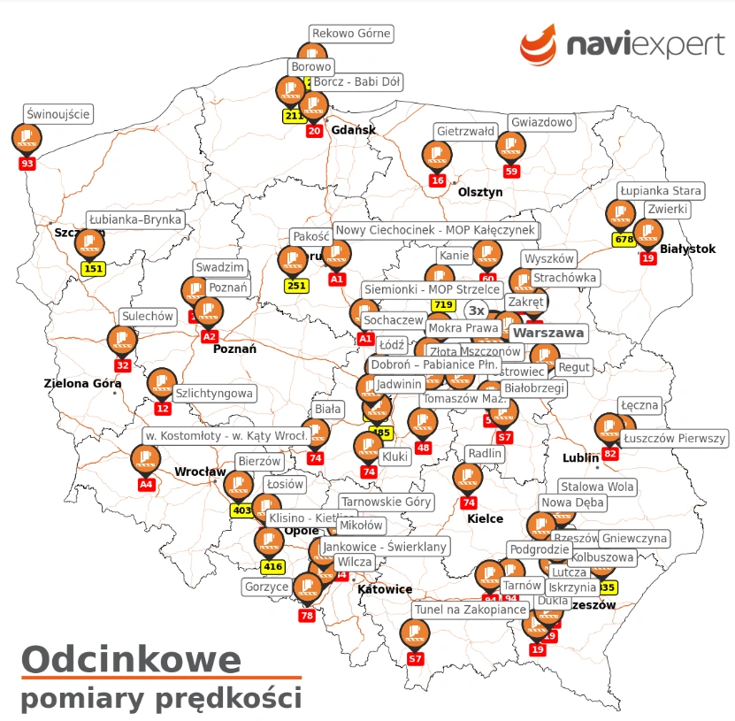Medições de velocidade seccionais - mapa