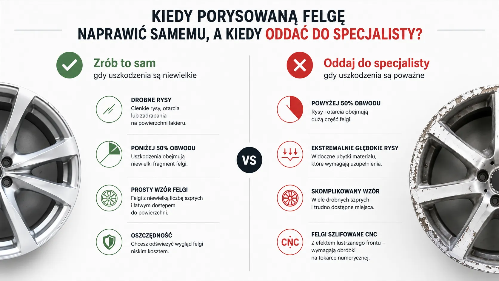 Kiedy porysowaną felgę naprawić samemu, a kiedy oddać do specjalisty?