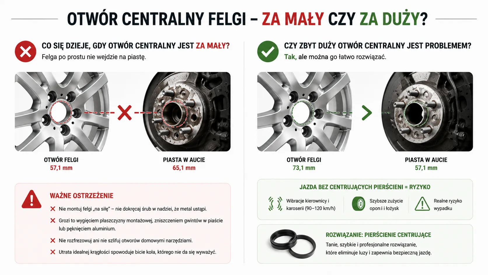 Otwór centralny felgi - za mały czy za duży?