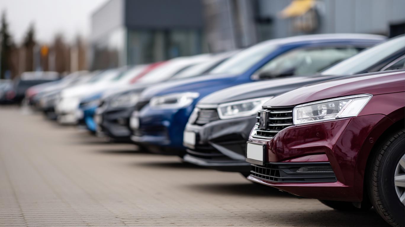 Starsze auta na parkingu w komisie samochodowym