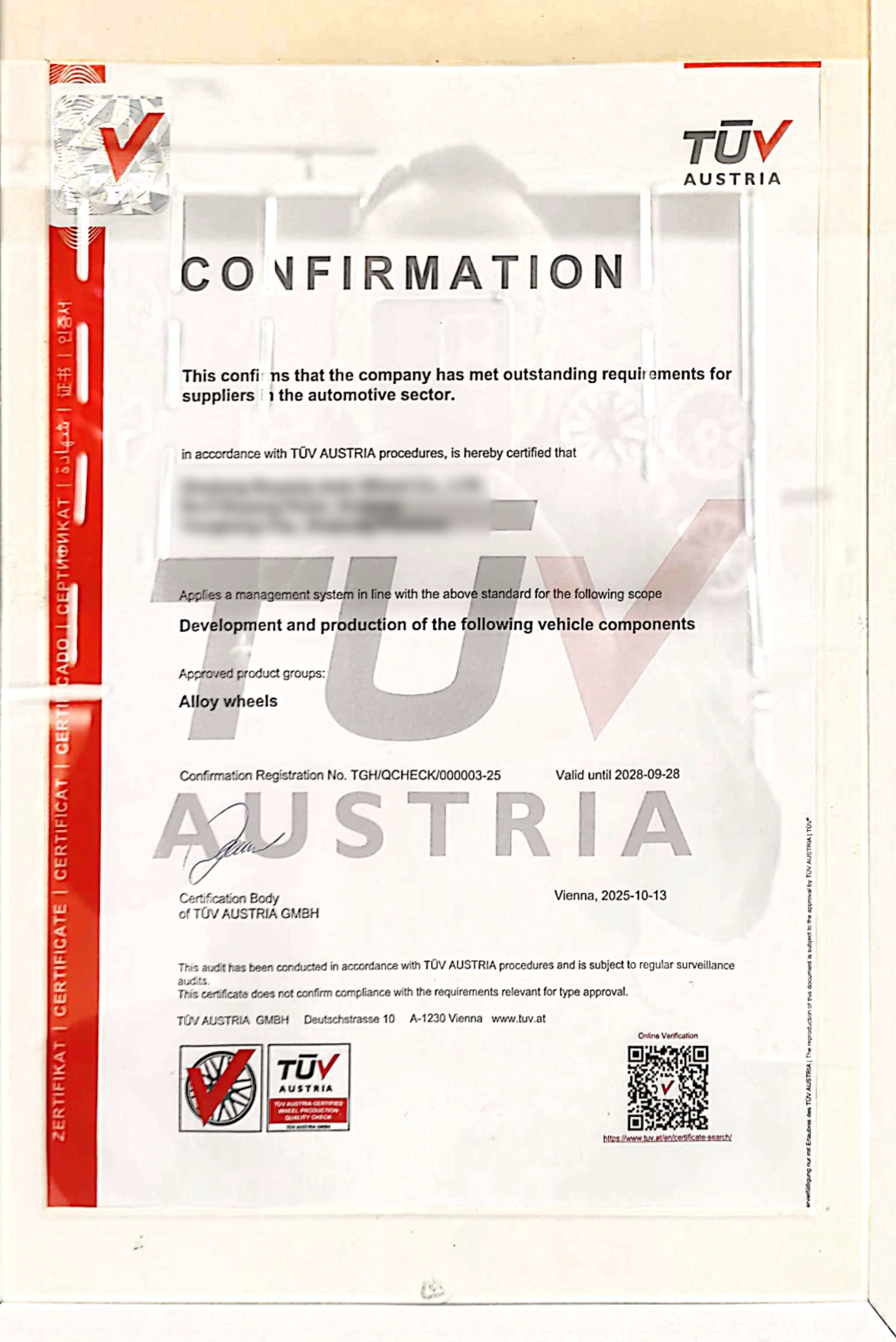 Certyfikat TÜV - LadneFelgi.pl