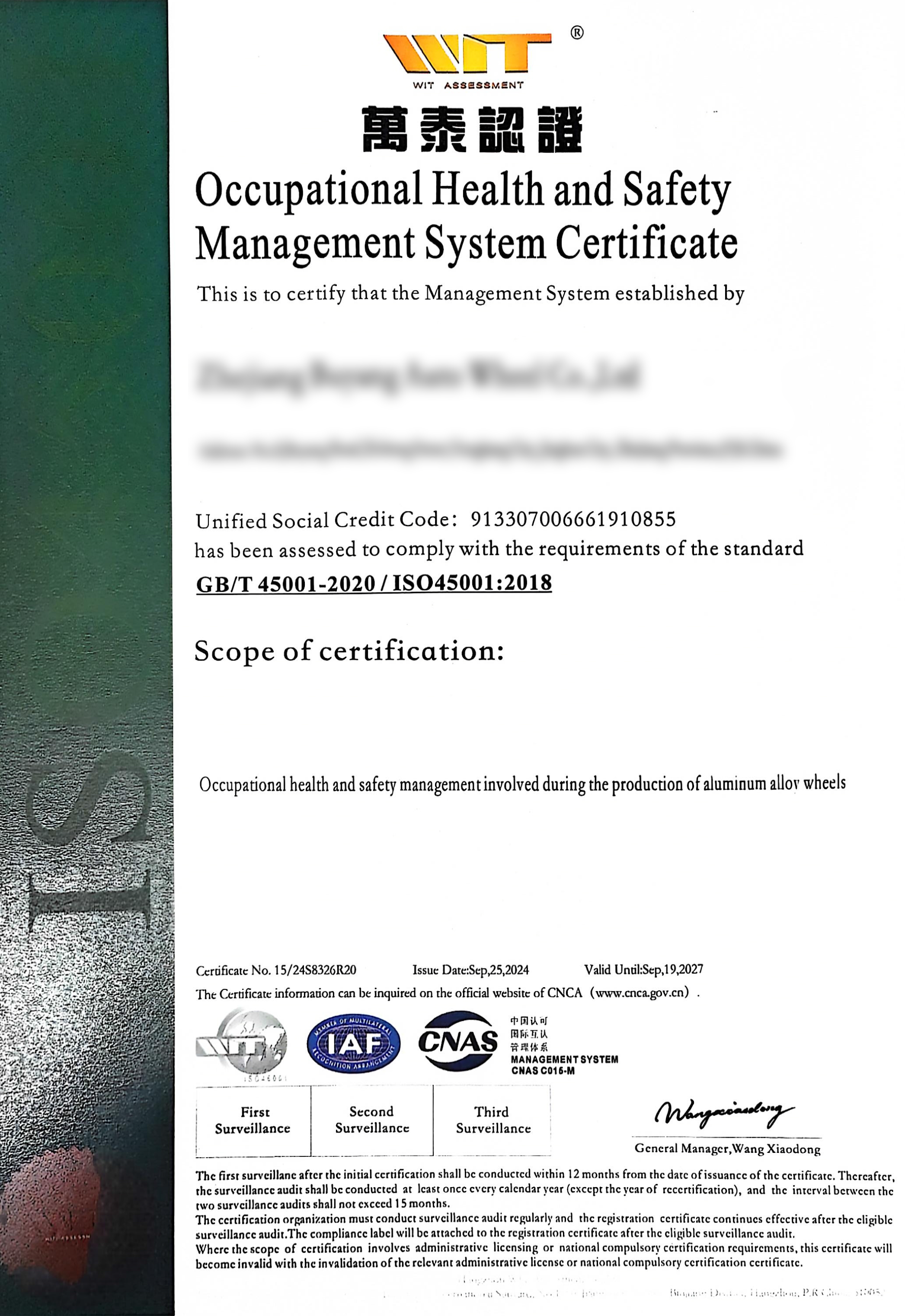 Certyfikat ISO 45001:2018