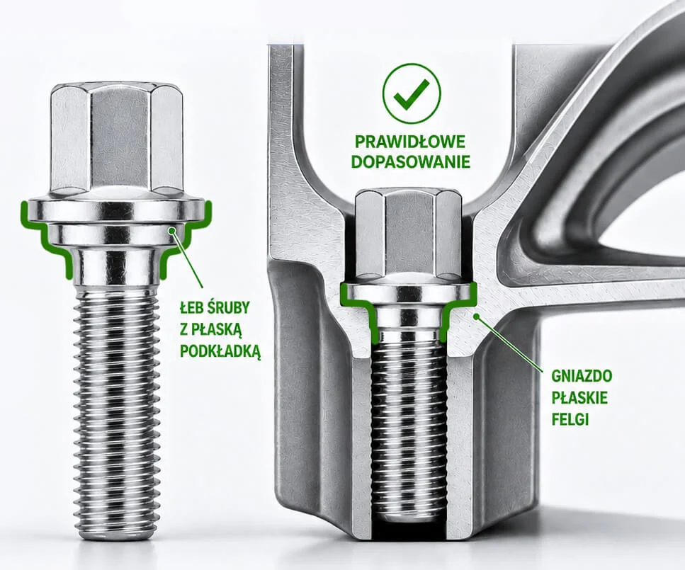 Bolt must be correctly matched to the vehicle and the wheel. Check the mounting seat in your wheel and choose the appropriate bolt for it - LadneFelgi.pl