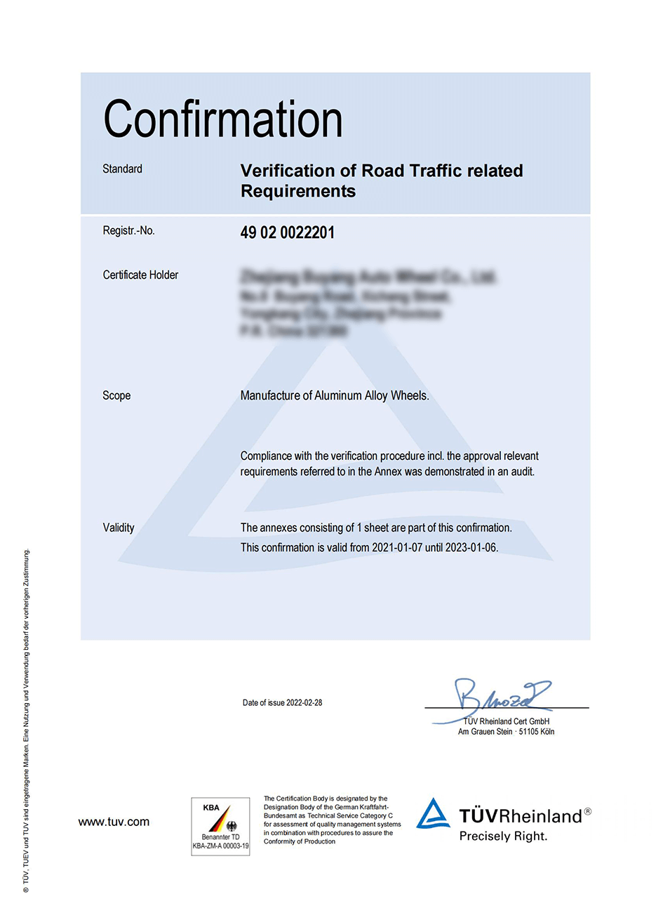 Certyfikat TUV - LadneFelgi.pl
